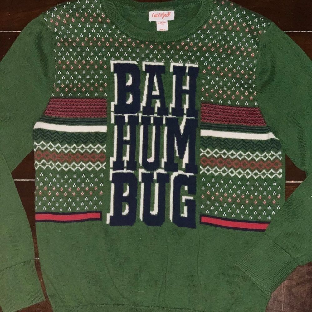 Green Christmas sweater. Size M 8/10 EUC “Bah Hum Bug”